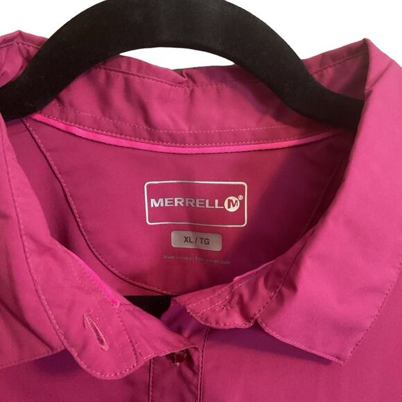 Merrell Women Size M Fuchsia Long Roll Tab Sleeve Button Up Hiking Travel Shirt - Picture 2 of 14